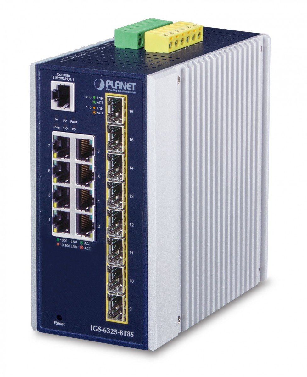 PLANET IGS-6325-8T8S – PLANET IP30 Industrial L3 8-Port Gestionate Gigabit Ethernet (10/100/1000) Albastru, Alb PLANET IP30 Industrial L3 8-Port Gestionate Gigabit Ethernet (10/100/1000) Albastru, Alb – PLANET IGS-6325-8T8S