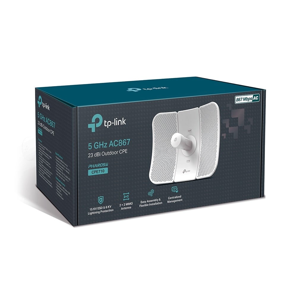 CPE710 | TP-LINK | Bridge wireless, Wi-Fi 5, 5GHz, 23 dBi, 30 km, 1 x RJ45 Gigabit, PoE pasiv - TP-Link CPE710 Bridge wireless, Wi-Fi 5, 5GHz, 23 dBi, 30 km, 1 x RJ45 Gigabit, PoE pasiv - TP-Link CPE710