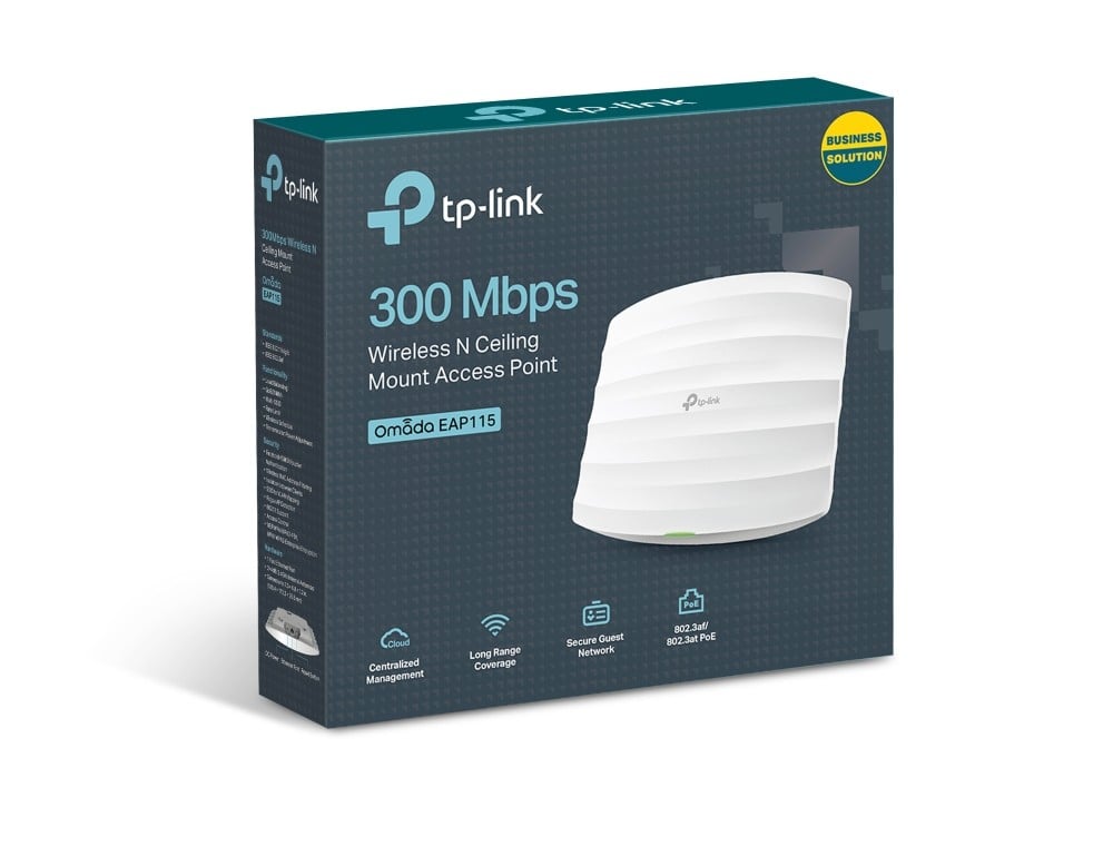 TP-LINK EAP115 – Access Point Wi-Fi 4, 2.4 GHz, 300 Mbps, 2 x 4 dBi, 1 x RJ45 10/100 Mbps, PoE - TP-Link Omada EAP115 Access Point Wi-Fi 4, 2.4 GHz, 300 Mbps, 2 x 4 dBi, 1 x RJ45 10/100 Mbps, PoE - TP-Link Omada EAP115 – TP-LINK EAP115