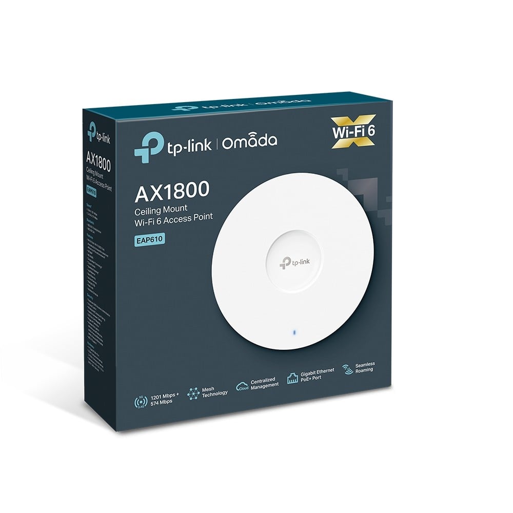 Access Point Wi-Fi 6, AX1800 Dual-Band, 4/5 dBi, 1 x RJ45 Gigabit, PoE, adaptor DC - TP-Link Omada EAP610 – TP-LINK EAP610