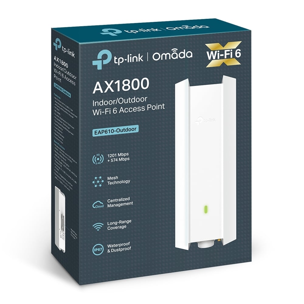 Access Point exterior, Wi-Fi 6, AX1800 Dual-Band, 4/5 dBi, 1 x RJ45 Gigabit, PoE - TP-Link Omada EAP610-outdoor