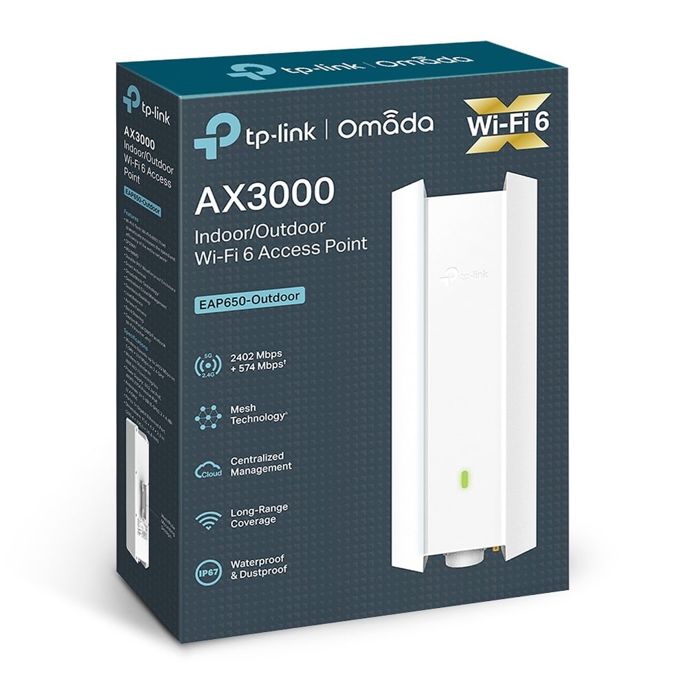 Access Point exterior HD, Wi-Fi 6, AX3000 Dual-Band, 4/5 dBi, 1 x RJ45 Gigabit, PoE - TP-Link Omada EAP650-outdoor