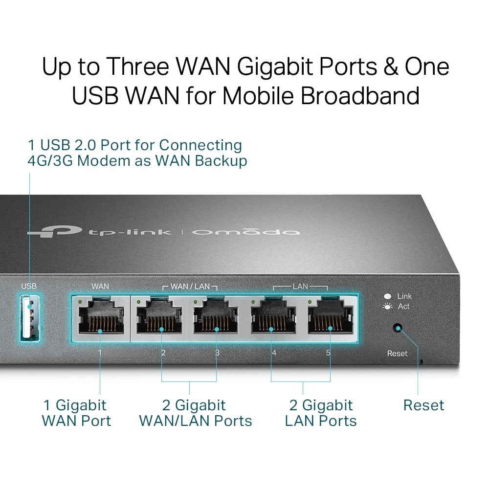 TP-LINK ER605 – Router VPN Gigabit 1 x RJ45 WAN, 2 x RJ45 LAN/WAN, 2 x RJ45 LAN, 1 x USB - TP-Link Omada ER605 Router VPN Gigabit 1 x RJ45 WAN, 2 x RJ45 LAN/WAN, 2 x RJ45 LAN, 1 x USB - TP-Link Omada ER605 – TP-LINK ER605
