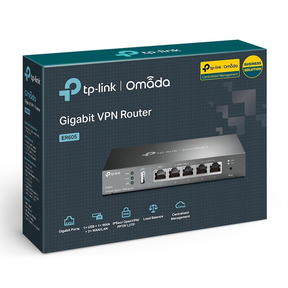 TP-LINK ER605 – Router VPN Gigabit 1 x RJ45 WAN, 2 x RJ45 LAN/WAN, 2 x RJ45 LAN, 1 x USB - TP-Link Omada ER605 Router VPN Gigabit 1 x RJ45 WAN, 2 x RJ45 LAN/WAN, 2 x RJ45 LAN, 1 x USB - TP-Link Omada ER605 – TP-LINK ER605