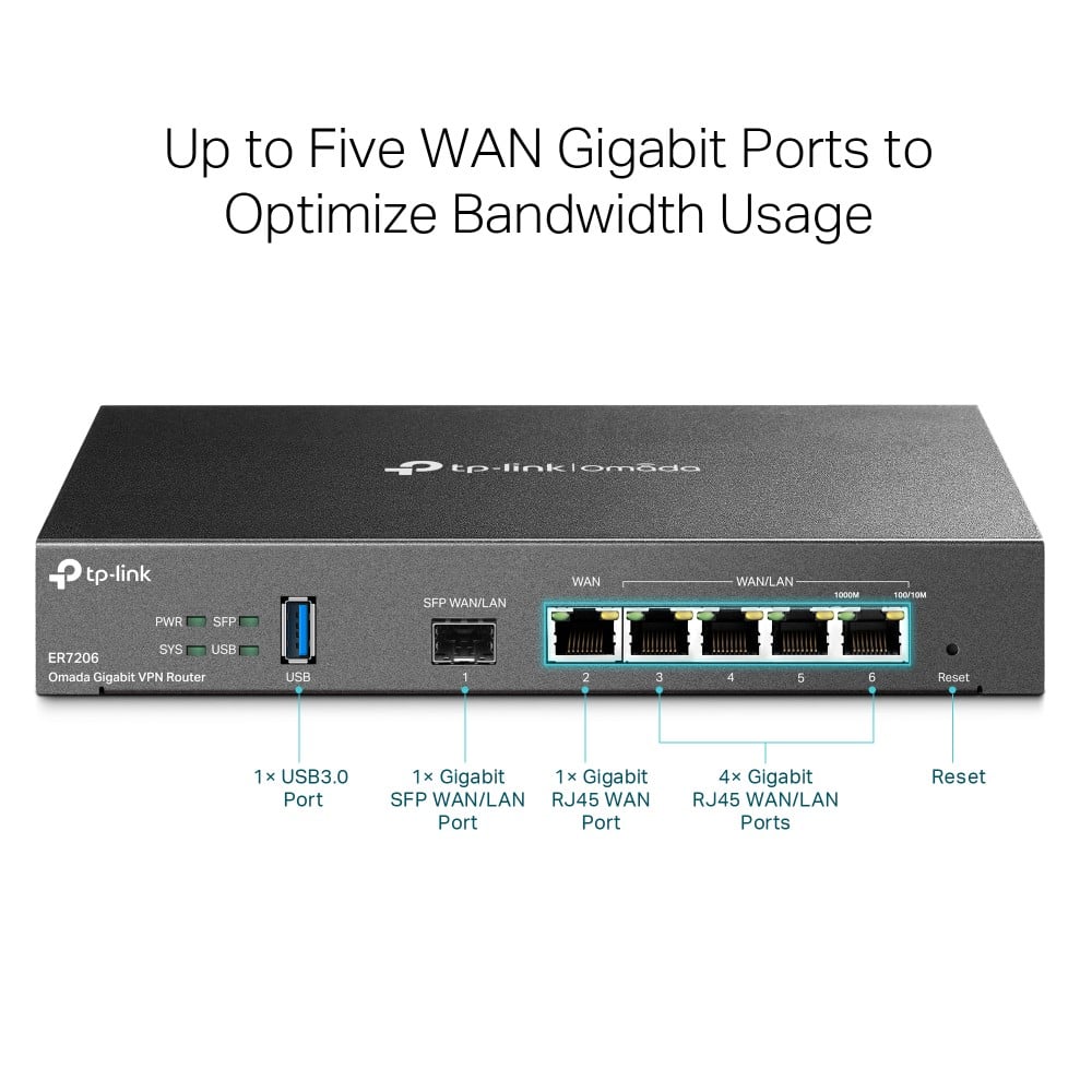 TP-LINK ER7206 – Router VPN, 1 x SFP Gigabit, 5 x RJ45 Gigabit, 1 x USB - TP-Link Omada ER7206 Router VPN, 1 x SFP Gigabit, 5 x RJ45 Gigabit, 1 x USB - TP-Link Omada ER7206 – TP-LINK ER7206