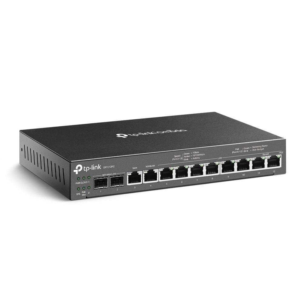 Router 3-in-1 VPN, Switch PoE, Controller, 2 x SFP 1G, 10 x RJ45 1G, Multi-WAN - TP-Link Omada ER7212PC