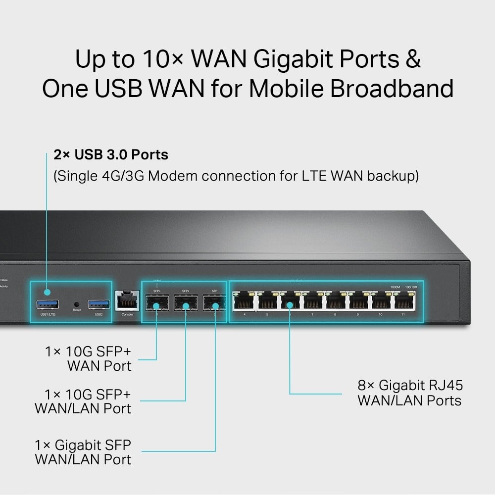 TP-LINK ER8411 – Router VPN, 2 x SFP+ 10G, 1 x SFP Gigabit, 8 x RJ45 Gigabit, 2 x USB, 1U - TP-Link Omada ER8411 Router VPN, 2 x SFP+ 10G, 1 x SFP Gigabit, 8 x RJ45 Gigabit, 2 x USB, 1U - TP-Link Omada ER8411 – TP-LINK ER8411