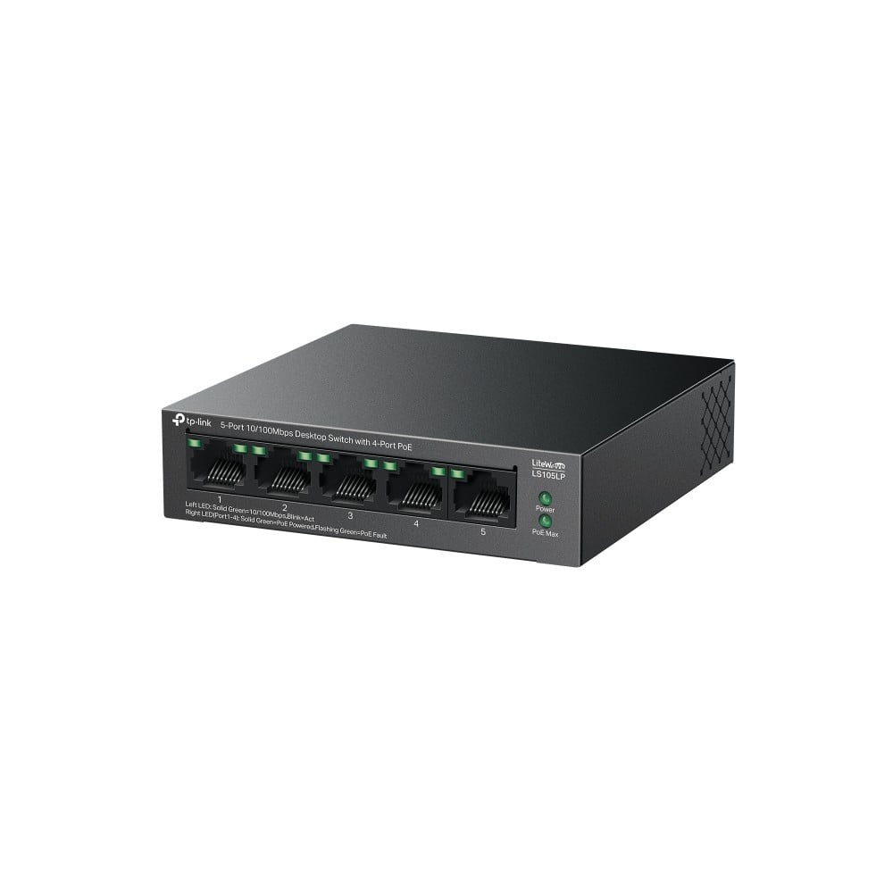 Switch LiteWave, 5 porturi RJ45 10/100Mbps, 4xPoE+, Unmanaged - TP-Link LS105LP