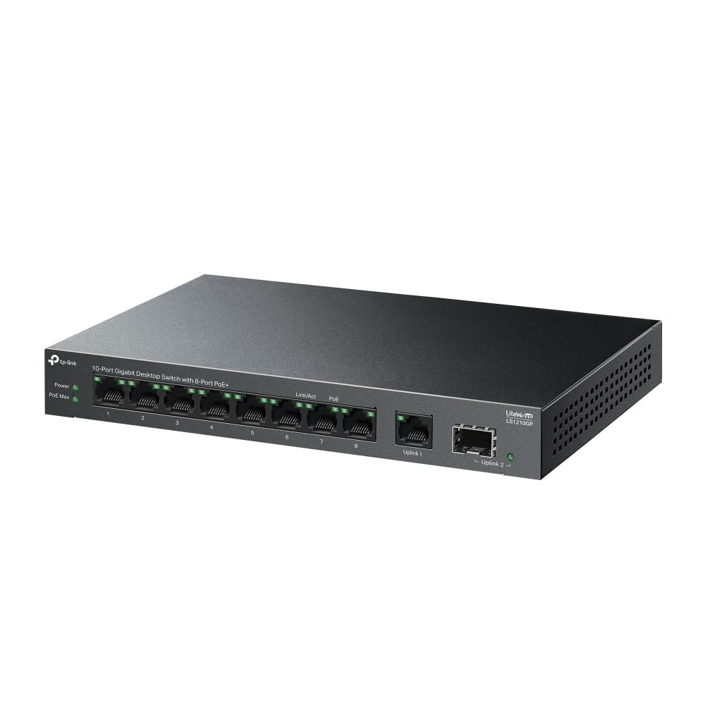 Switch LiteWave, 8 x RJ45 1G PoE, 1 x SFP 1G, 1 x RJ45 1G, Buget PoE 61W, Unmanaged - TP-Link LS1210GP