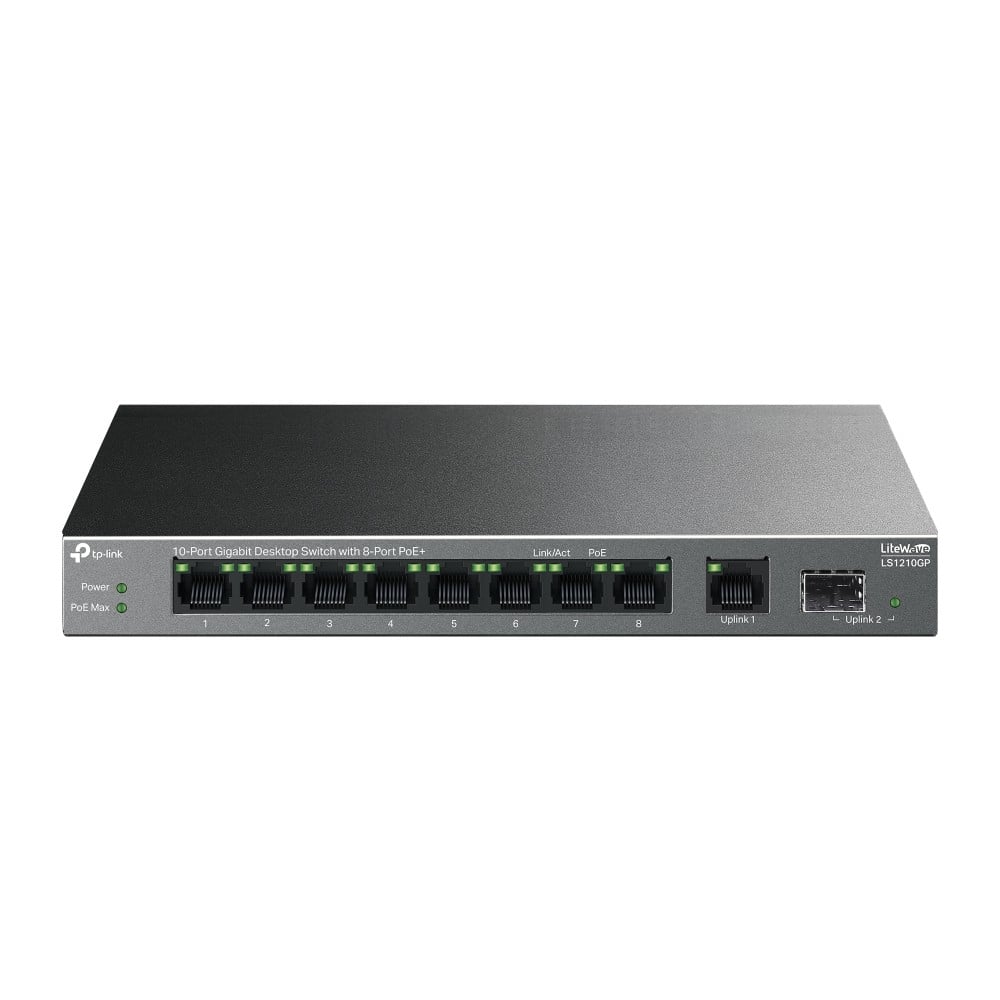 Switch LiteWave, 8 x RJ45 1G PoE, 1 x SFP 1G, 1 x RJ45 1G, Buget PoE 61W, Unmanaged - TP-Link LS1210GP