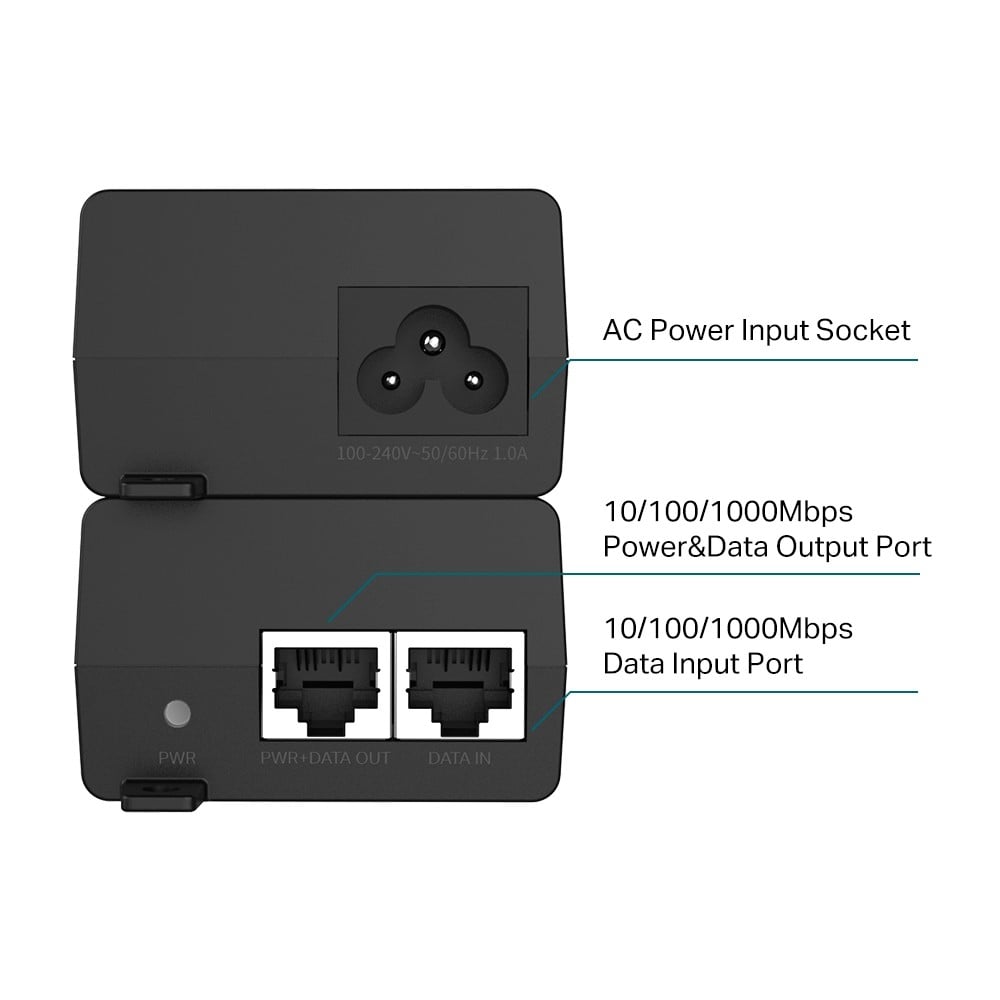 Injector PoE+, 2 x RJ45 Gigabit, 30W - TP-Link Omada POE160S – TP-LINK POE160S