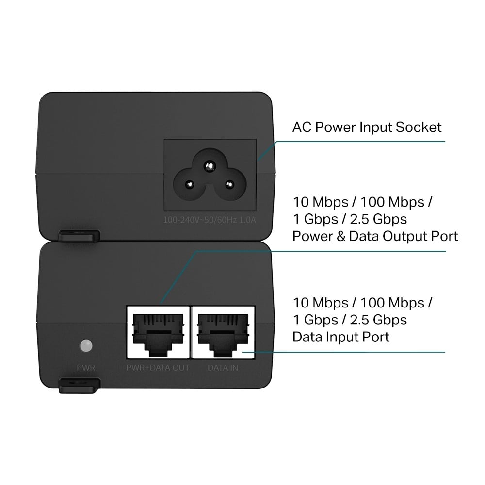 Injector PoE+, 2 x RJ45 2.5G, 30W - TP-Link Omada POE260S – TP-LINK POE260S