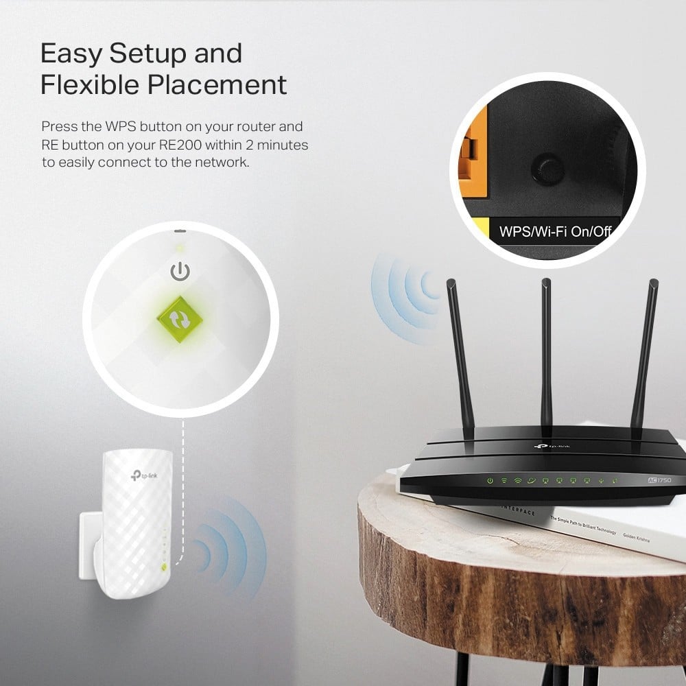 Range Extender Wi-Fi 5, AC750 Dual-Band, 1 x RJ45 10/100 Mbps - TP-Link RE200