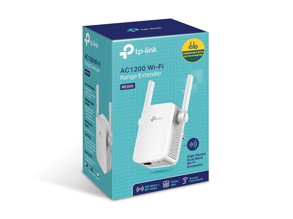 Range Extender Wi-Fi 5, AC1200 Dual-Band, 1 x RJ45 10/100 Mbps - TP-Link RE305