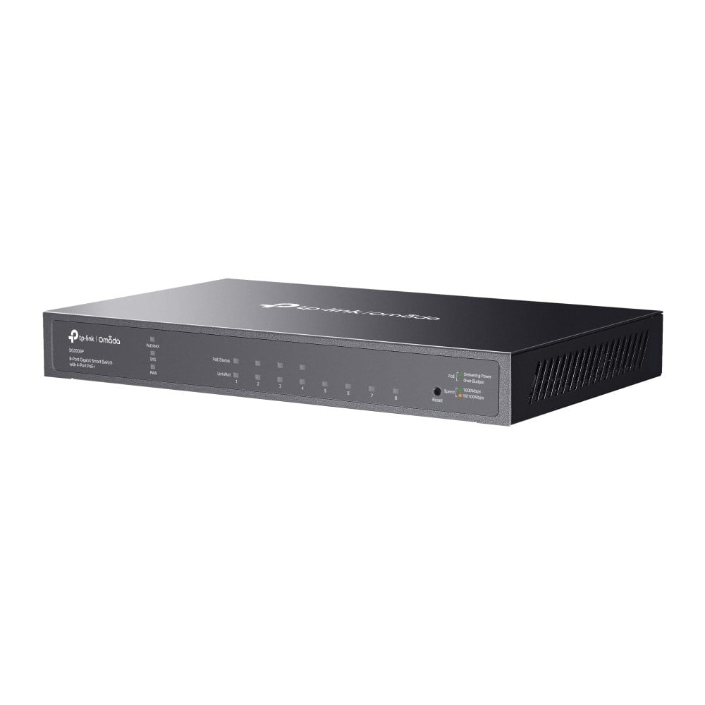 Switch 4 porturi RJ45 Gigabit PoE, 4 x RJ45 Gigabit, Buget PoE 62W, Management - TP-Link Omada SG2008P