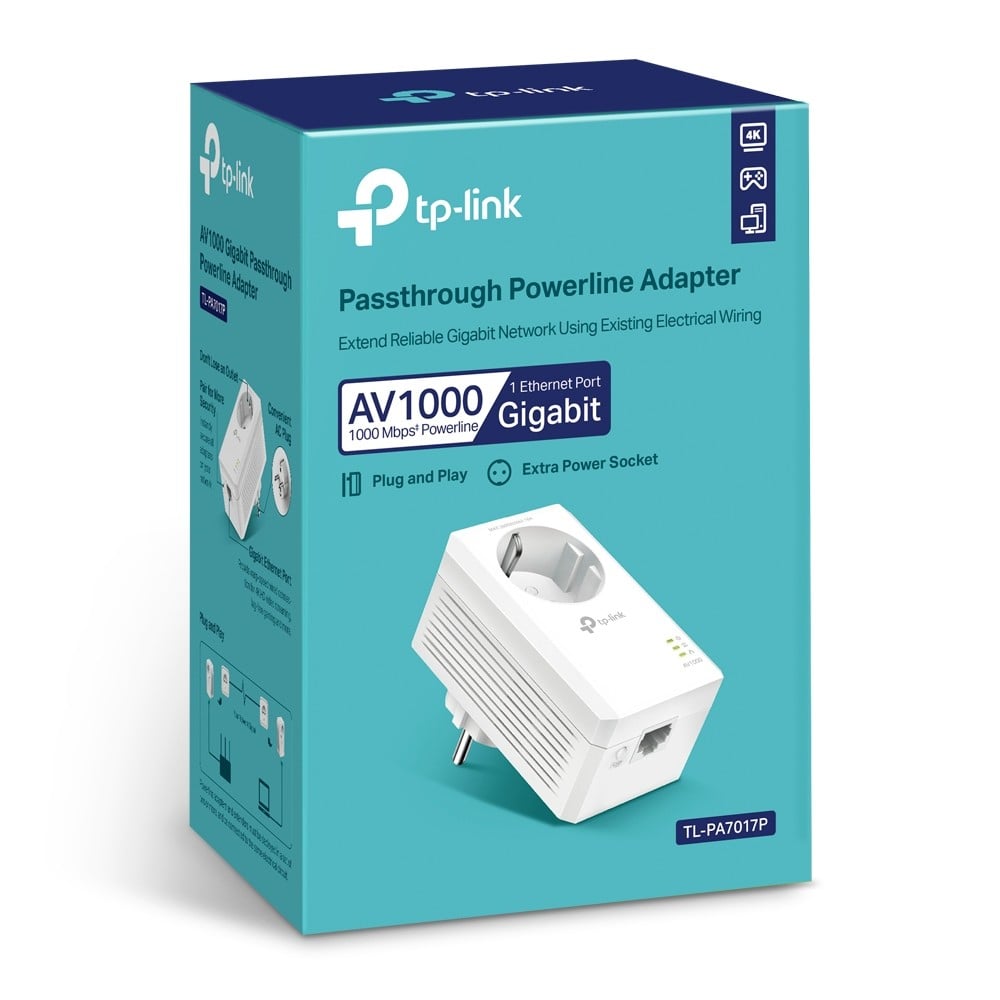 TP-LINK TL-PA7017P – Powerline AV1000, Passthrough, 1 x RJ45 Gigabit - TP-Link TL-PA7017P Powerline AV1000, Passthrough, 1 x RJ45 Gigabit - TP-Link TL-PA7017P – TP-LINK TL-PA7017P