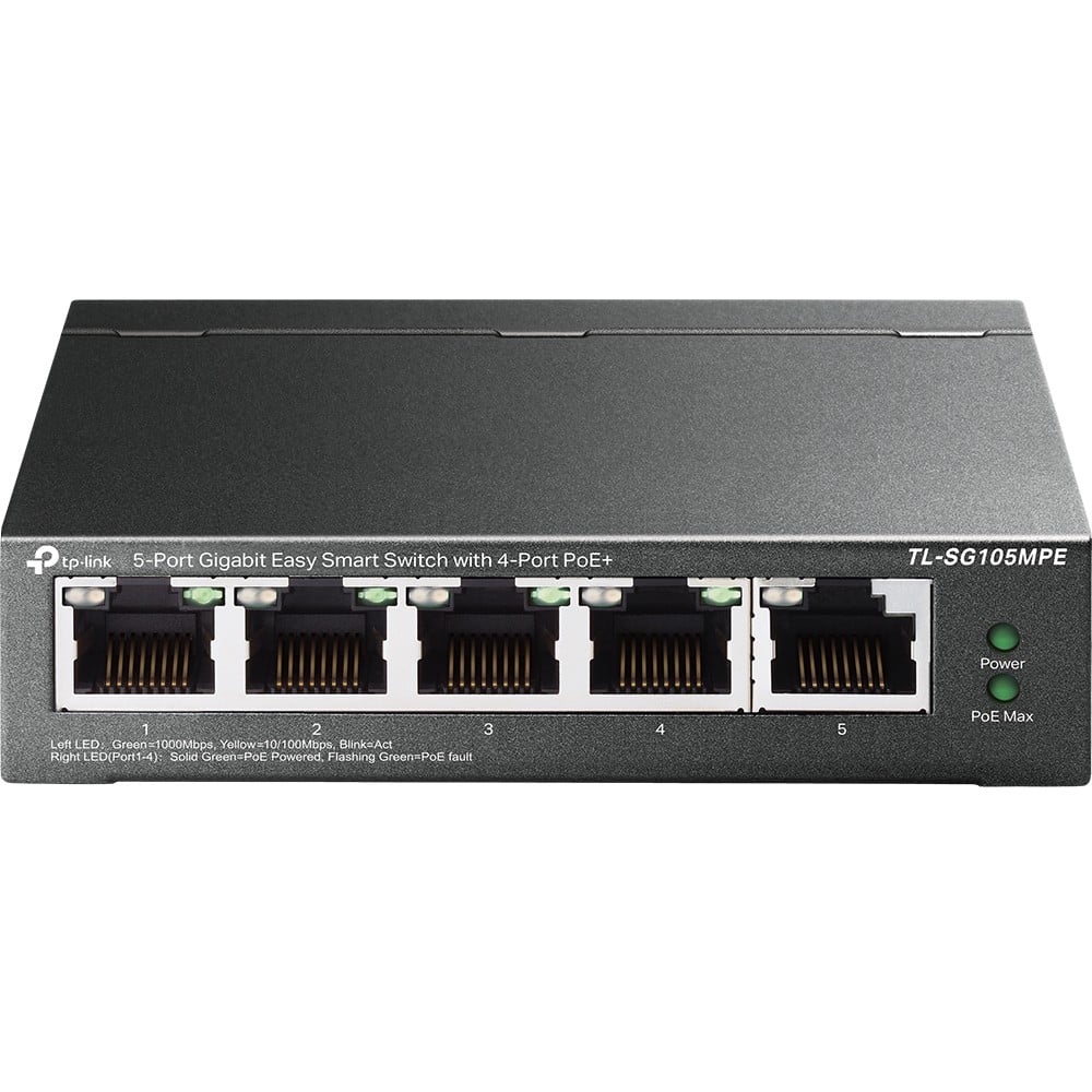 Switch Easy Smart, 4 porturi PoE RJ45 Gigabit, 1 port RJ45 Gigabit, Managed - TP-Link TL-SG105MPE