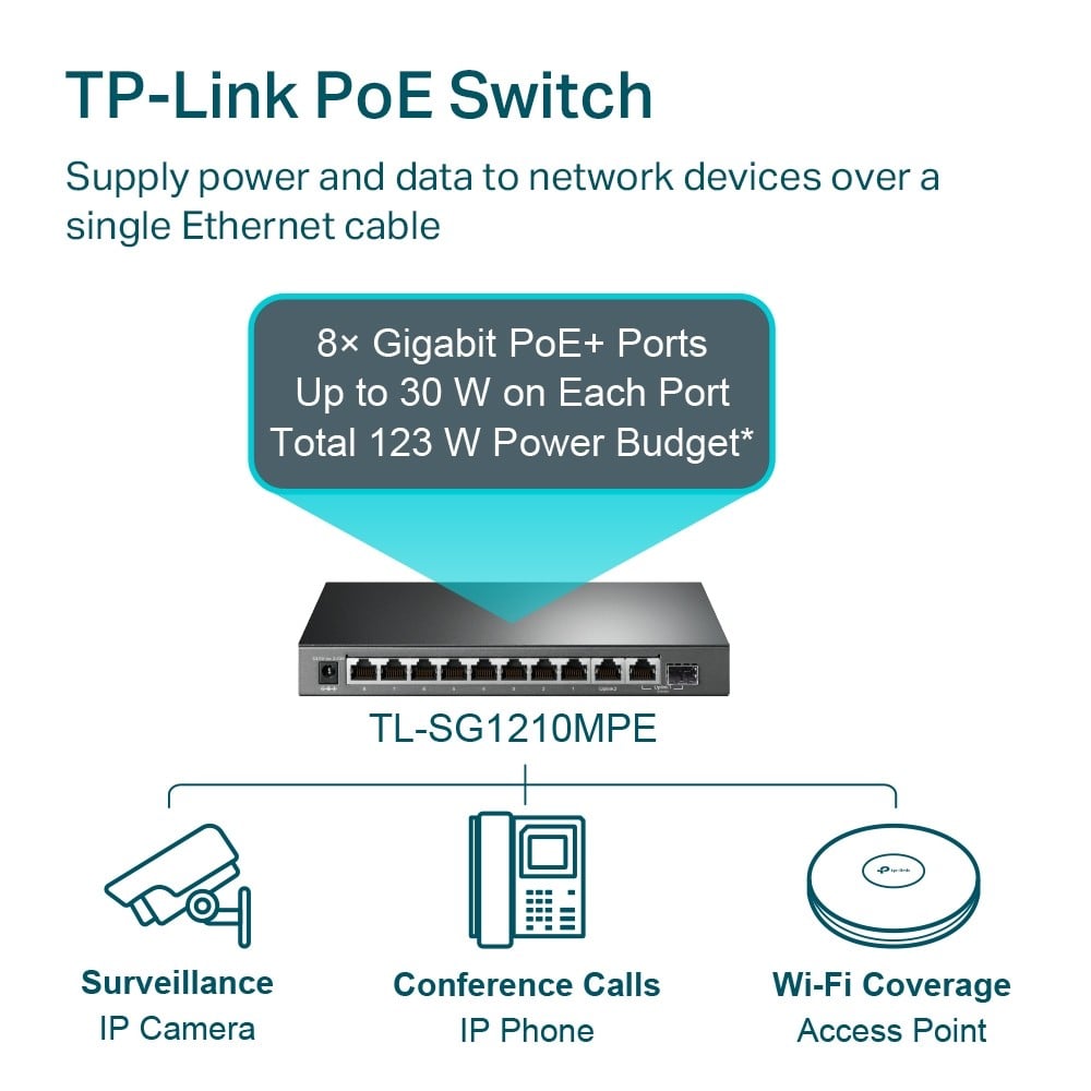 TL-SG1210MPE | TP-LINK | Switch 8 porturi PoE+ Gigabit, 1 x RJ45 Gigabit, 1 x Combo SFP/RJ45 Gigabit, Managed - TP-Link TL-SG1210MPE Switch 8 porturi PoE+ Gigabit, 1 x RJ45 Gigabit, 1 x Combo SFP/RJ45 Gigabit, Managed - TP-Link TL-SG1210MPE