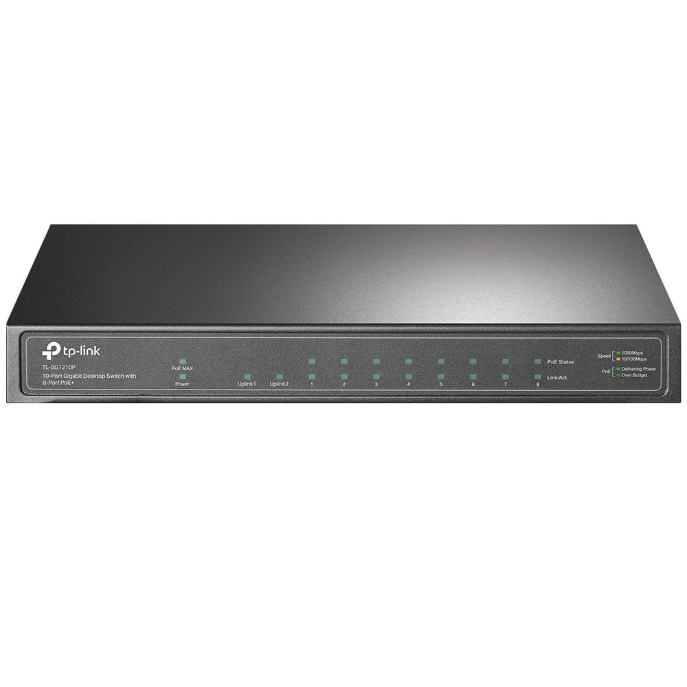 Switch 8 x  RJ45 Gigabit PoE, 1 x RJ45 Gigabit, Buget PoE 63W, Unmanaged - TP-Link TL-SG1210P
