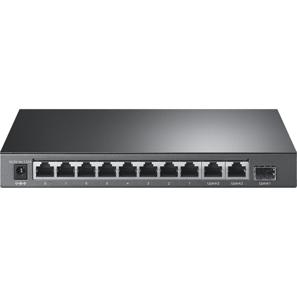 TL-SL1311P | TP-LINK | Switch 8 x RJ45 10/100 Mbps PoE, 2 x RJ45 1G, 1 x SFP 1G, Buget PoE 65W, Unmanaged - TP-Link TL-SL1311P Switch 8 x RJ45 10/100 Mbps PoE, 2 x RJ45 1G, 1 x SFP 1G, Buget PoE 65W, Unmanaged - TP-Link TL-SL1311P