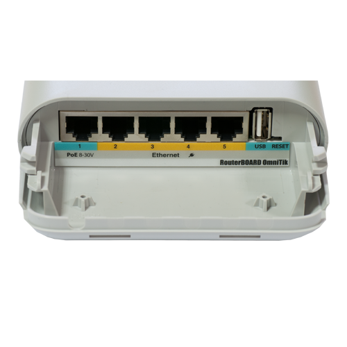 OmniTIK 5 PoE, 2 antene 7.5dBi 5GHz, 802.11an, 5 x LAN (4 x PoE), USB - MikroTik RBOmniTikUPA-5HnD